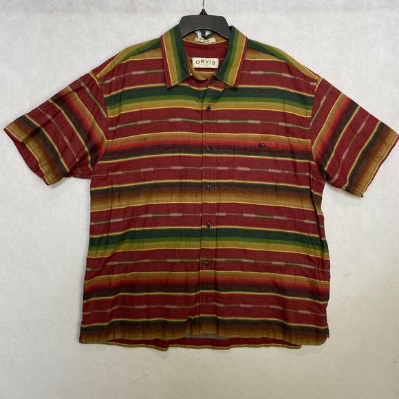 Orvis Button Down Shirt Men’s Size XL Short Sleeve Shirt Striped Cotton Orange - Picture 5 of 8